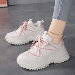 Women's Faux Leather Chunky Sneakers with Shock Absorption