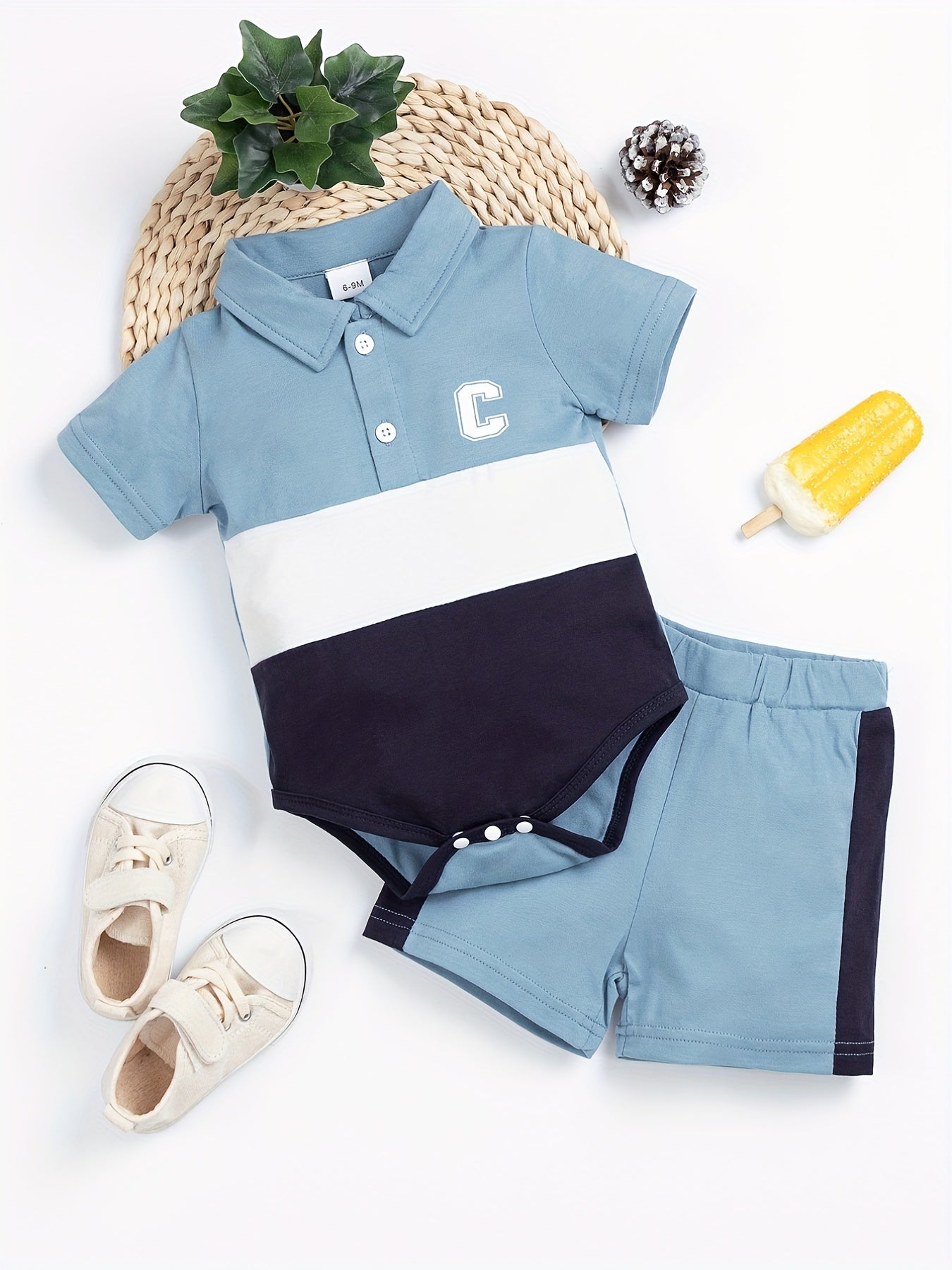 2pcs Baby Boy Shirt & Shorts Set Embroidery Stitching Newborn Casual Knitted