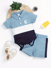 2pcs Baby Boy Shirt & Shorts Set Embroidery Stitching Newborn Casual Knitted