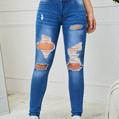 High Waist Skinny Jeans Stretch Distressed Slim Fit Denim Pants