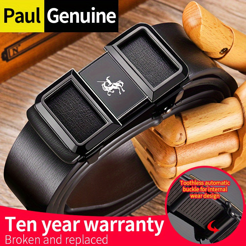 Men's PU Leather Belt with Automatic Buckle for Casual Jeans Suit Pants