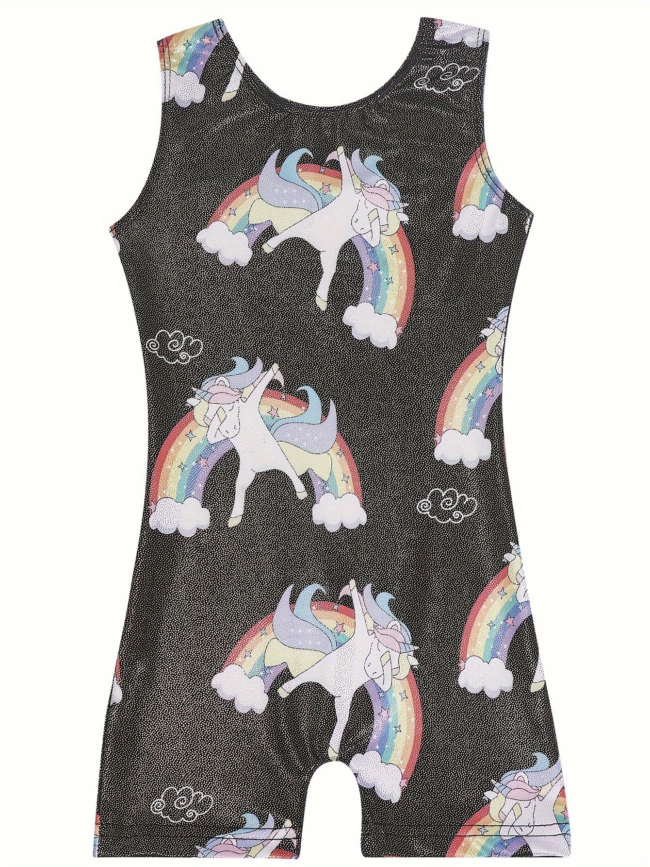 Unicorn & Rainbow Graphic Sleeveless Gymnastics Romper Jumpsuit