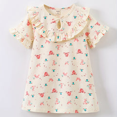 Toddler Girls Ruffle Trim Bow Puppy House Dress