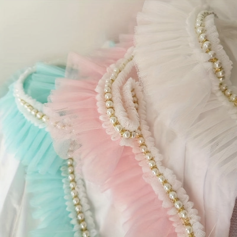 1 Yard Pearl Ruffle Trim Ribbon for Skirt Dress Doll Collar