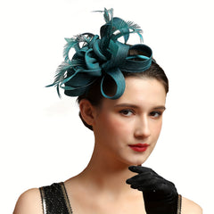 Women's Fascinator Headband Tea Party Derby Hat Faux Feathers Ribbon