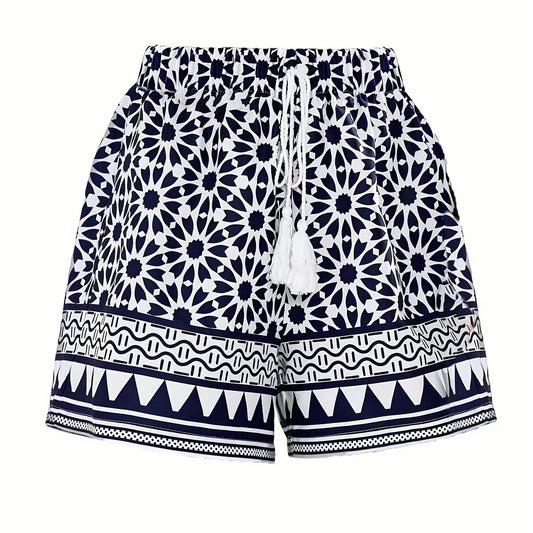 Floral Print Drawstring Shorts Summer Casual Tie Front Loose Shorts
