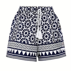 Floral Print Drawstring Shorts Summer Casual Tie Front Loose Shorts