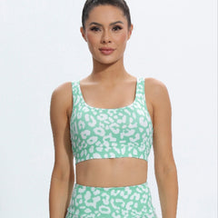 Leopard Print Sports Tank Top Slim Athletic Printed Crew Neck