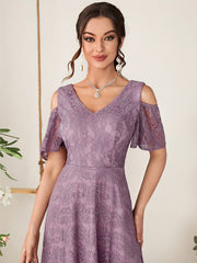 V Neck Lace Bridesmaid Dress for Wedding Party