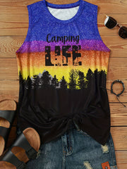 Graphic Print Crew Neck Tank Top Summer Sleeveless Women's Top