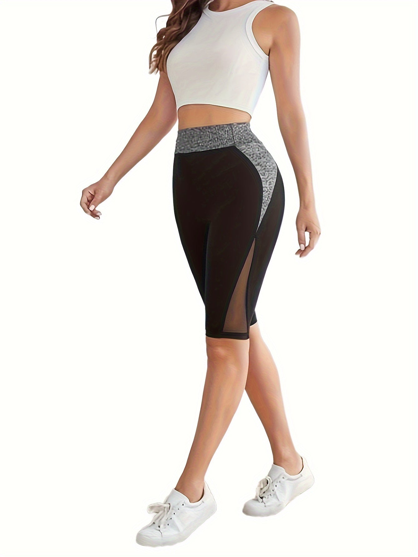 Sports Shorts Women's Plus Colorblock Mesh Yoga Shorts