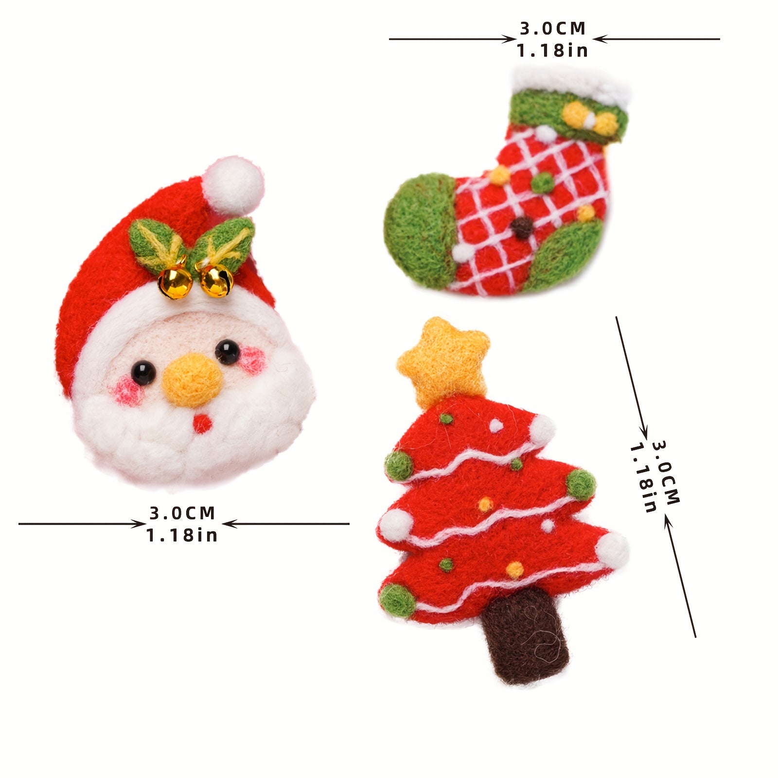 3pcs Needle Felting Kit Christmas Green Socks Hairpin DIY Craft