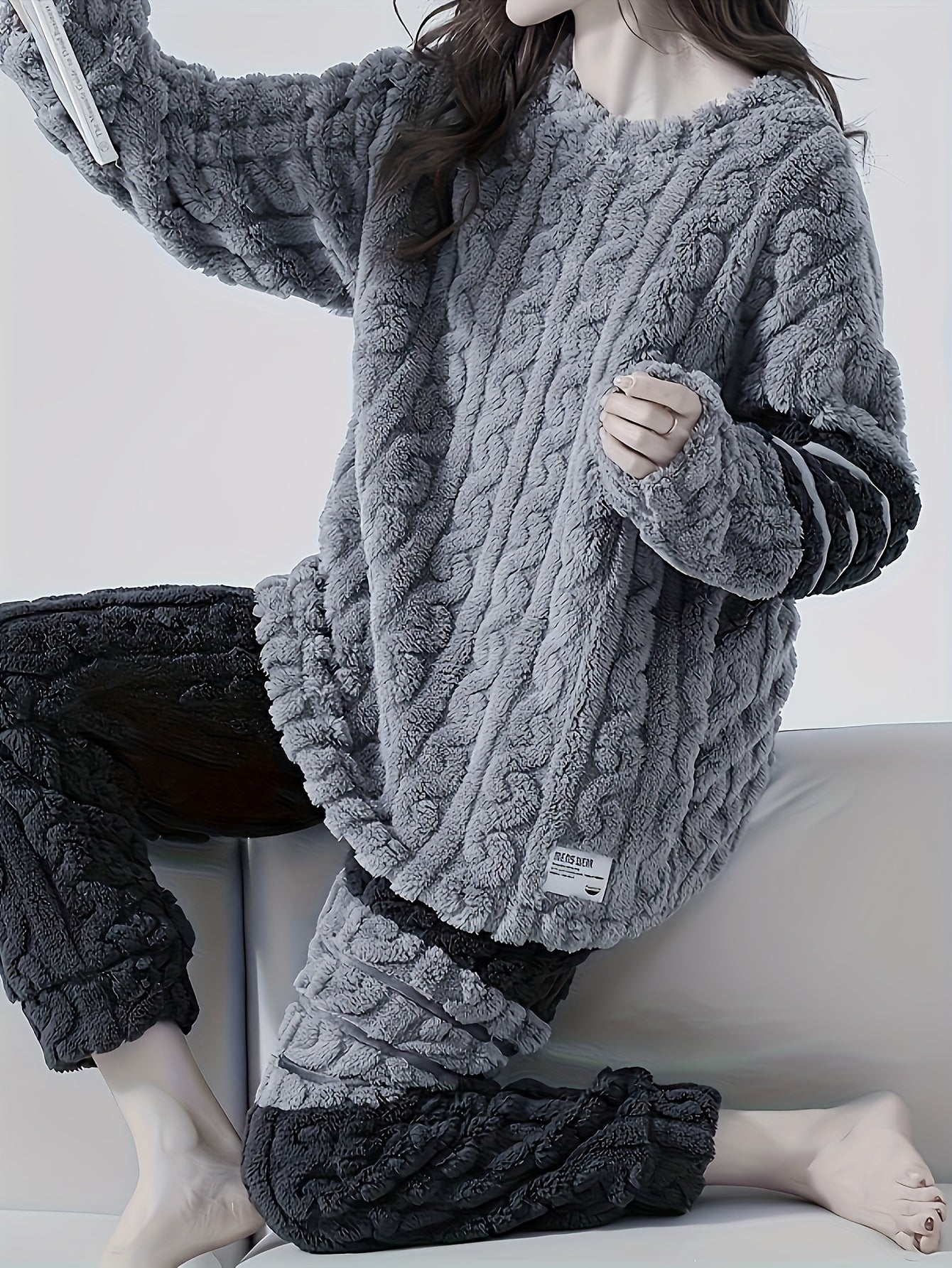 Women's Flannel Striped Pajamas Set Long Sleeve Top & Pants