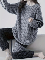 Women's Flannel Striped Pajamas Set Long Sleeve Top & Pants