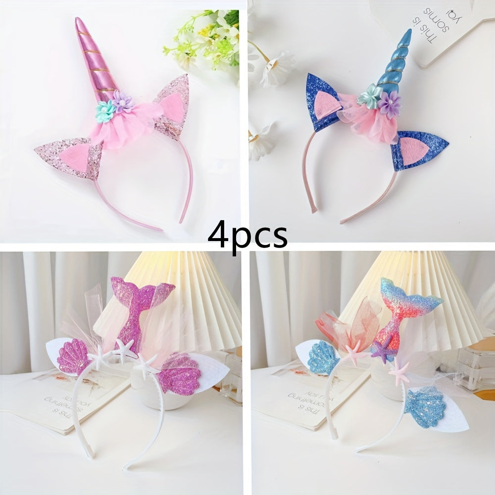4pcs Mermaid Unicorn Hair Hoops Fairy Sequin Hair Accessories for Girls