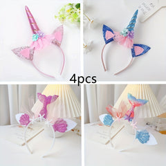 4pcs Mermaid Unicorn Hair Hoops Fairy Sequin Hair Accessories for Girls