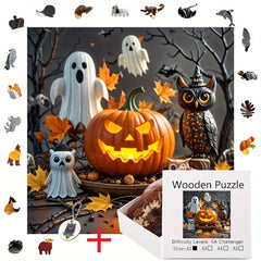 Halloween Puzzle Spooky Pumpkin Ghosts Jack o' Lantern & Owls Wooden Jigsaw