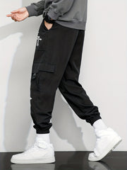 Cross Pattern Drawstring Cargo Pants Men's Joggers