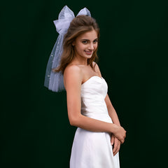 Romantic Nylon Bridal Veil with Sparkling Bow Detail Wedding Accessory