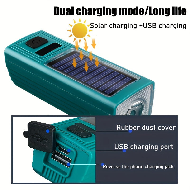 Solar Bike Lights Horn USB Charging Headlights