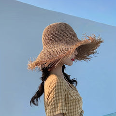 Foldable Straw Hat Hollow Crochet Sun Hat Breathable Beach Hat