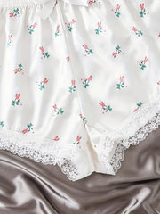 Floral Print Lace Trim Sleep Shorts