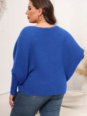 Solid Ribbed Batwing Sleeve Boat Neck Sweater