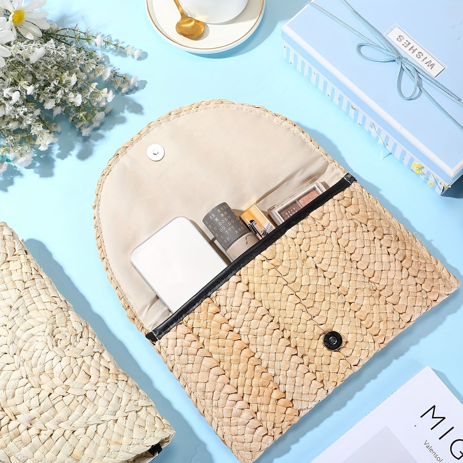 Summer Straw Tote Bag Lightweight Envelope Beach Travel Bag