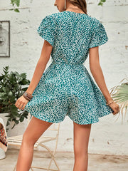Floral Print Romper Jumpsuit Petal Sleeve Romper