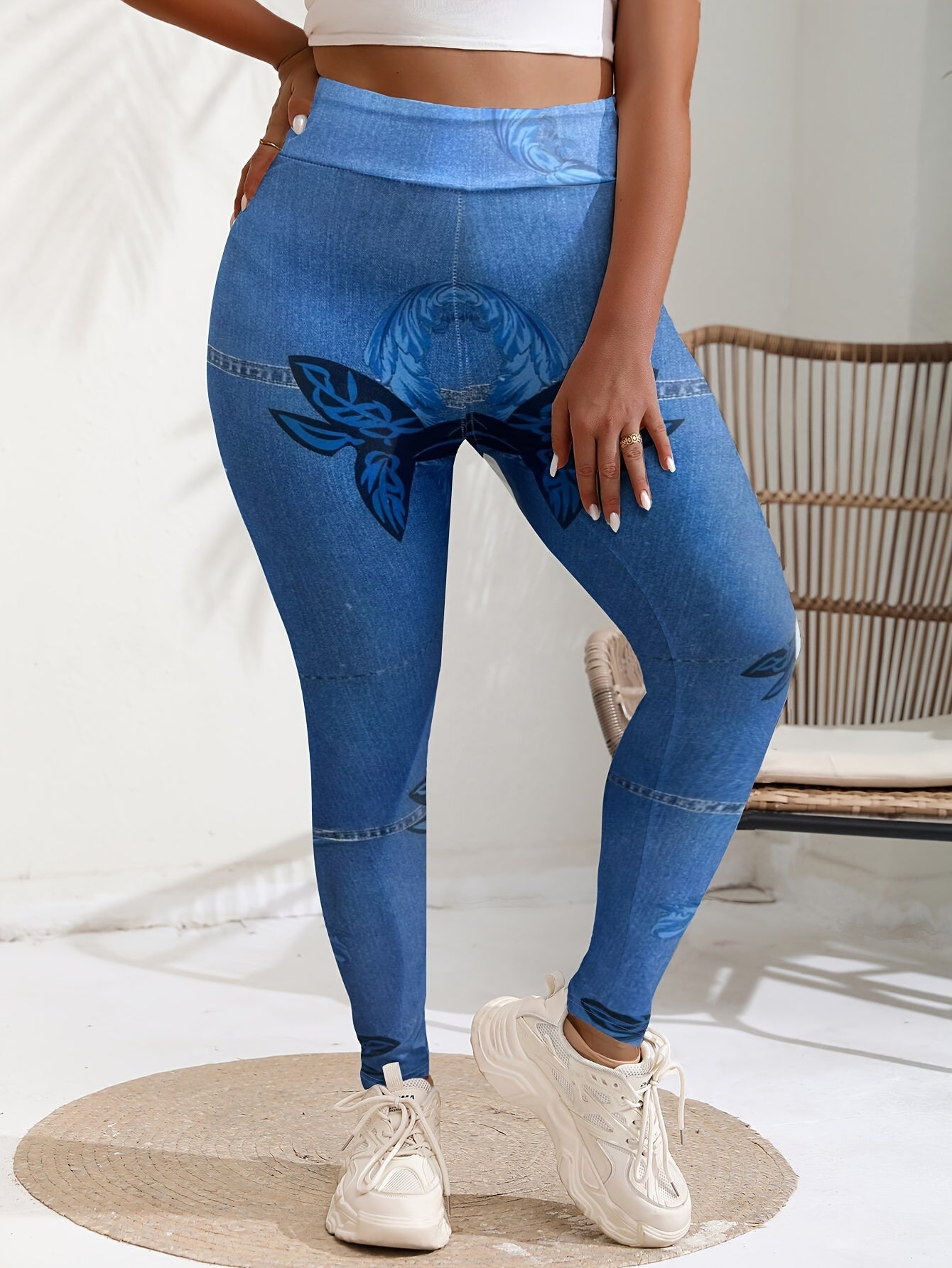 Leaf Print High Rise Skinny Leggings