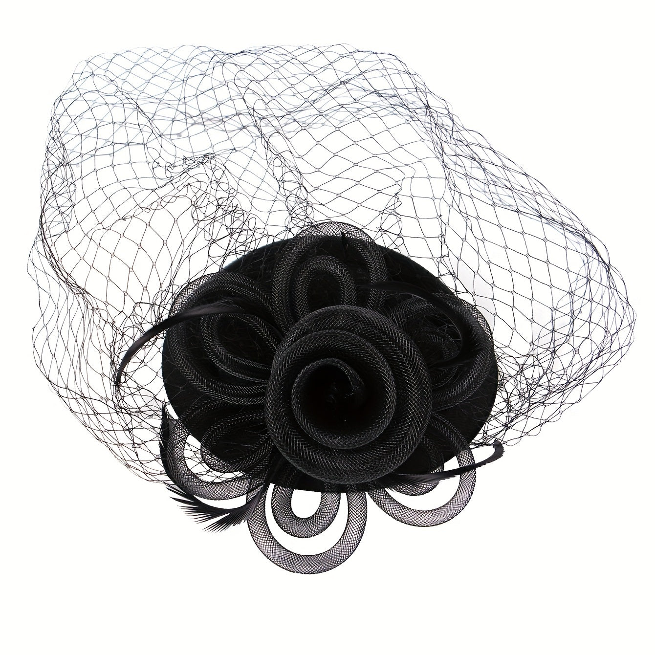 Mesh Flower Fascinator Hat Feathers Veil Decorative Beret For Women