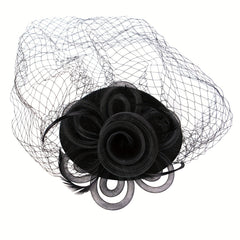 Mesh Flower Fascinator Hat Feathers Veil Decorative Beret For Women