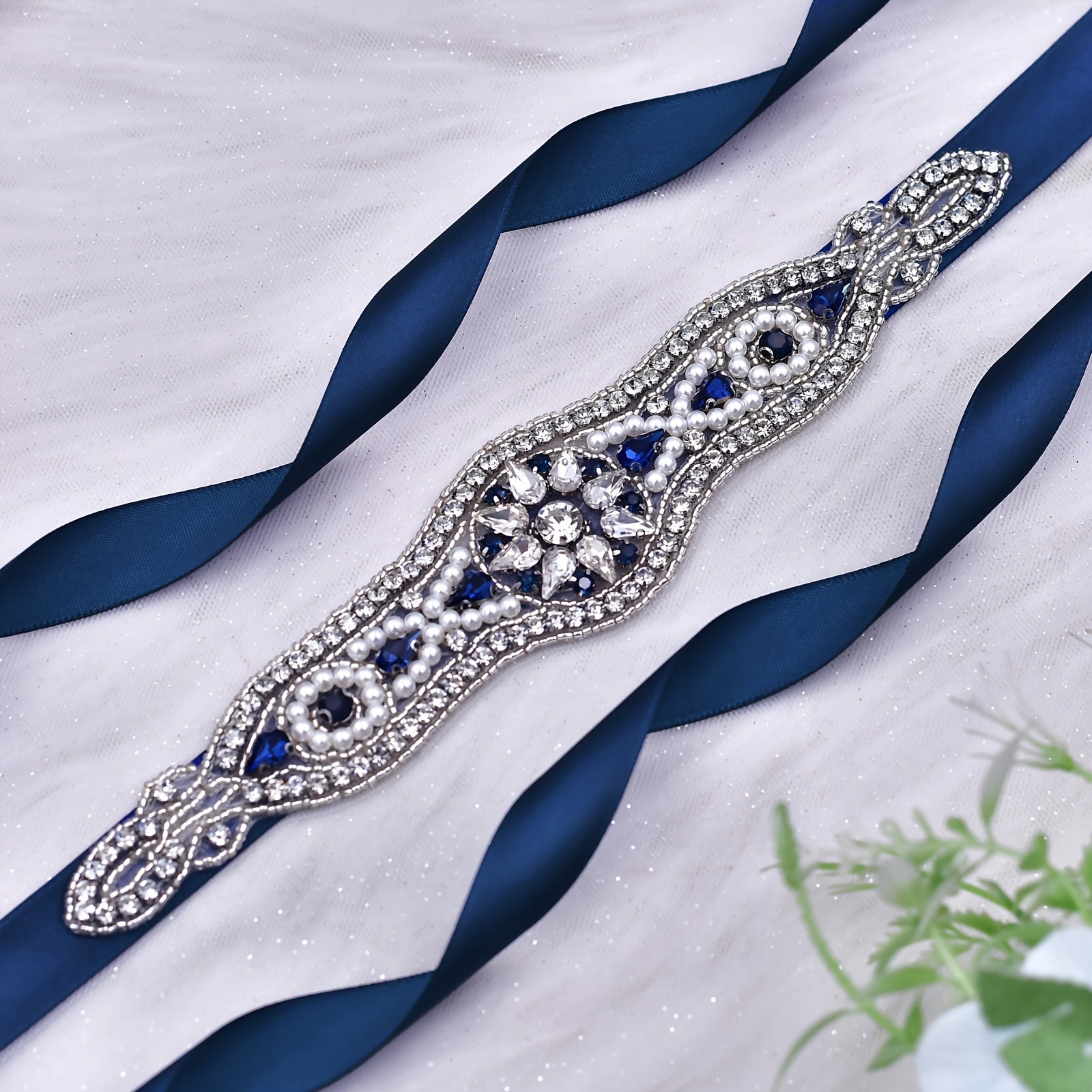 Rhinestone & Faux Pearl Bridal Sash for Parties