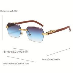 Square Rimless Sunglasses Metal Leopard Decor UV400