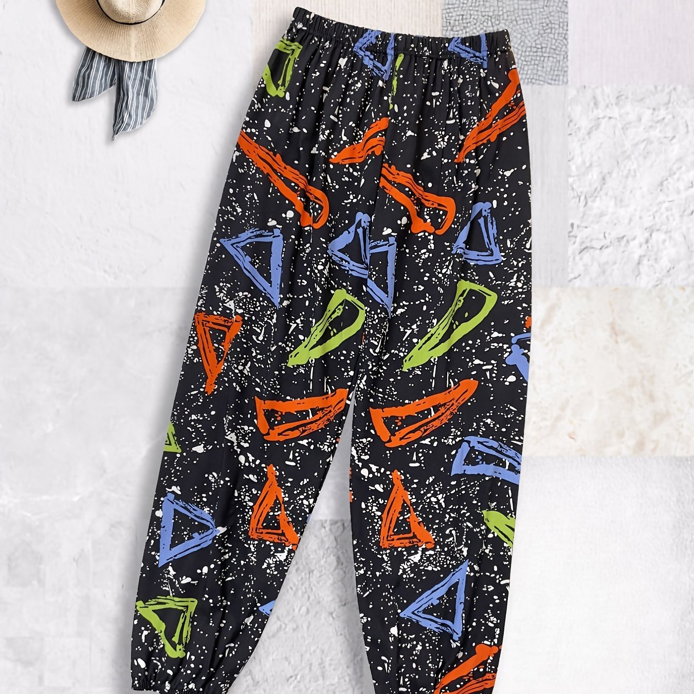 Boys Geometry Graffiti Print Sweatpants Elastic Waist Thin Casual Pants