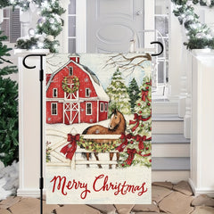 Christmas Farm Horse Garden Flag Double Side Rustic Farmhouse Outdoor Decor