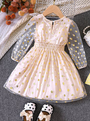 Girl's Golden Dot Long Sleeve Tunic Dress For Party