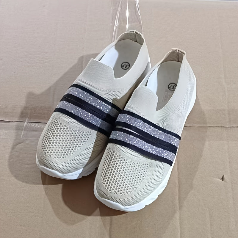 Glitter Slip On Flat Sneakers Casual Walking Trainers