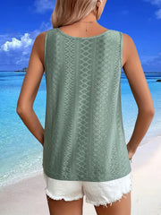 Eyelet Tank Top Crew Neck Summer Sleeveless Casual Tank Top