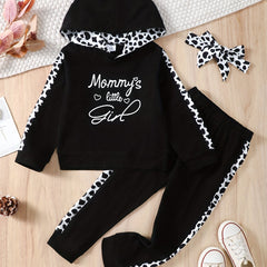 Girl's Set: Hooded Top, Leopard Print Pants & Headband
