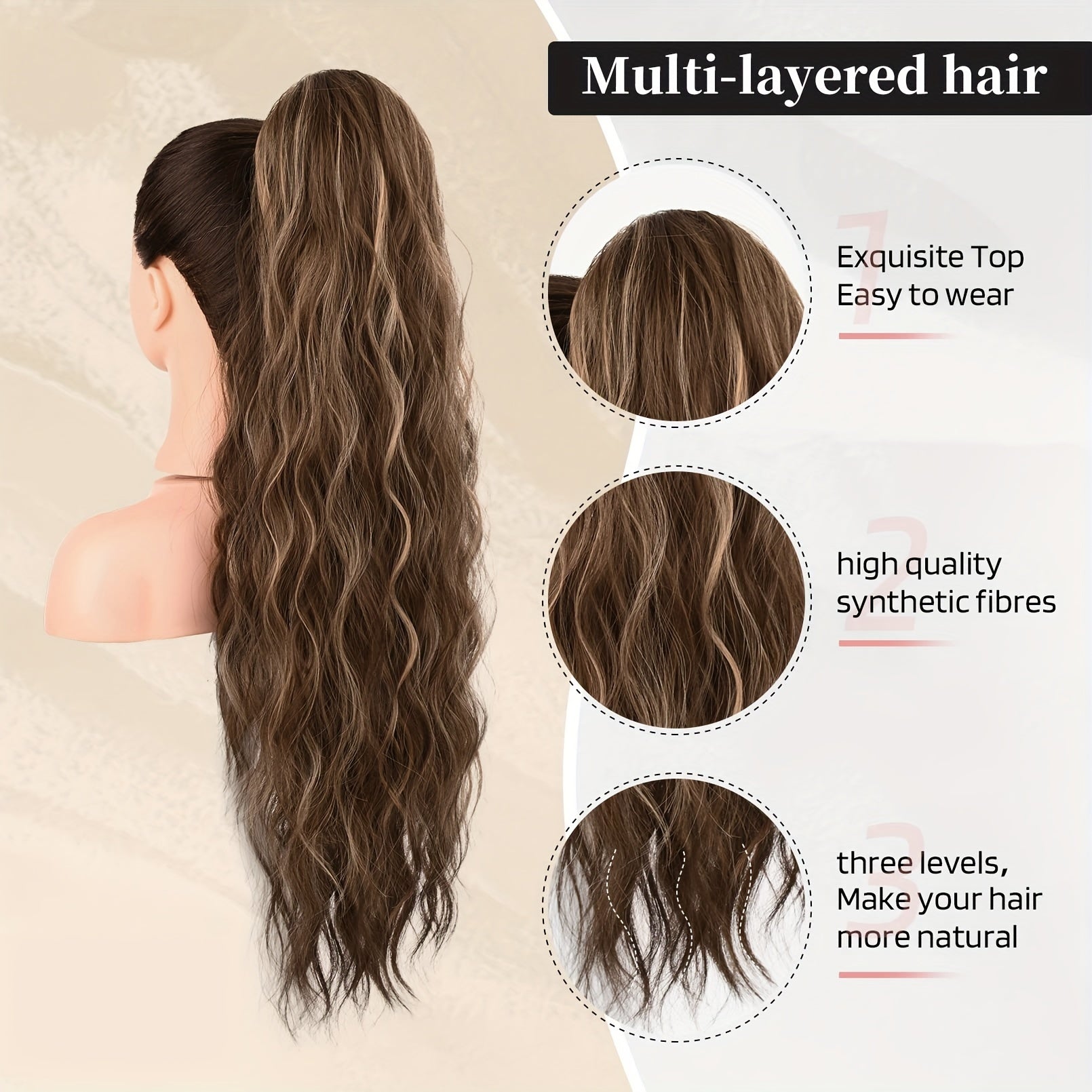 50 8 Cm Long Water Wave Ponytail Extensions Synthetic Fiber Hair Extensions