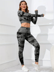 Tie Dye Yoga Set Long Sleeve Top & Butt Lifting Leggings