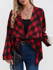 Plaid Print Open Front Jacket Long Sleeve Lapel Jacket