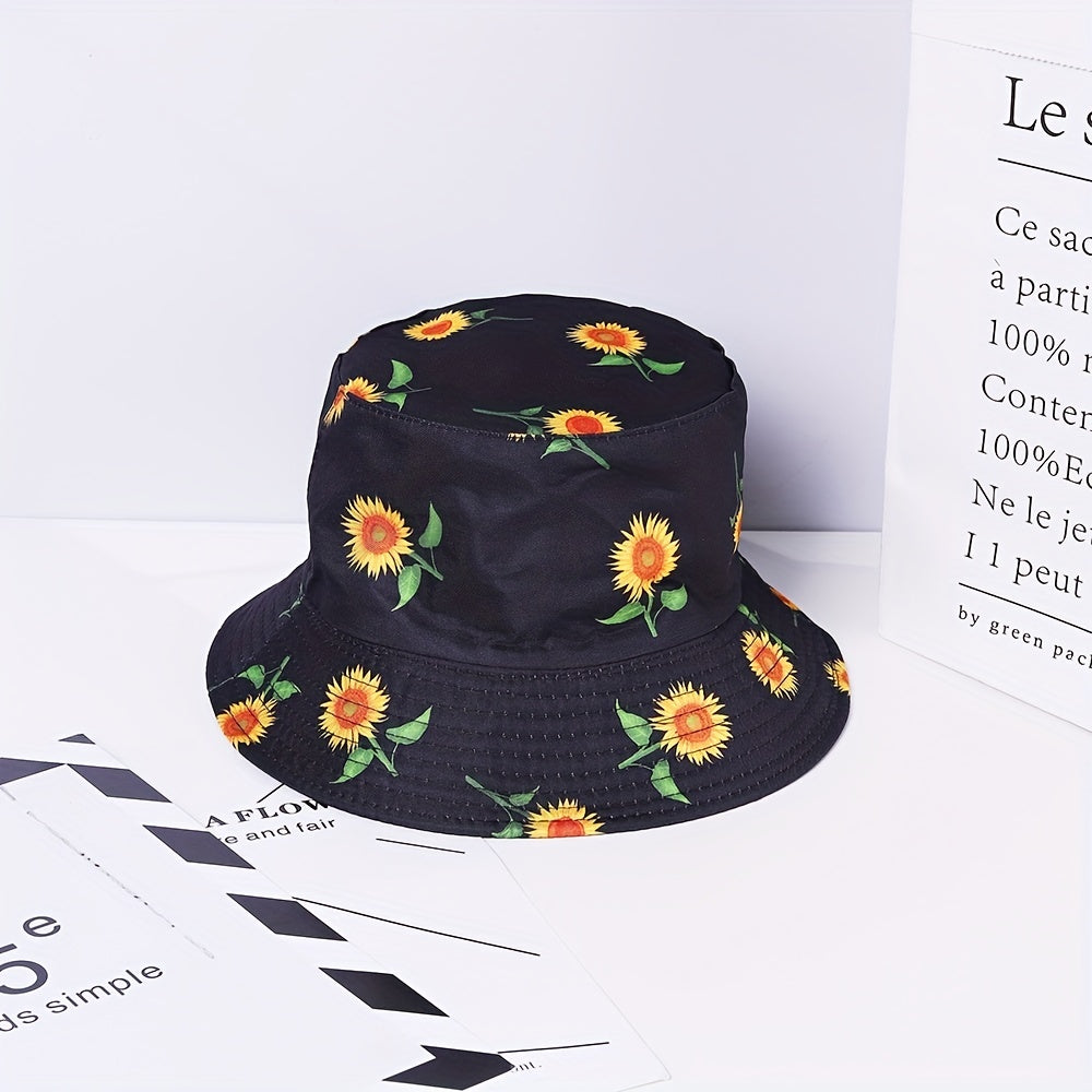 Cartoon Print Fisherman Hat Sunflower Sunshade Hat