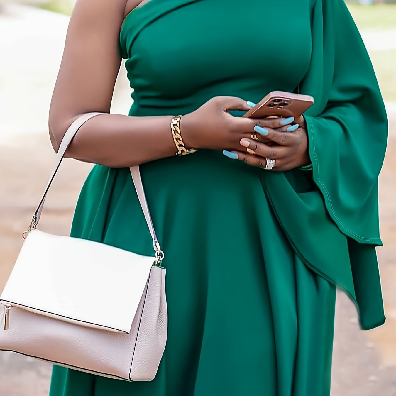 Solid Bell Sleeve One Shoulder Dress