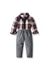 Toddler Boy Plaid Shirt & Suspender Pants Set Kids Clothes