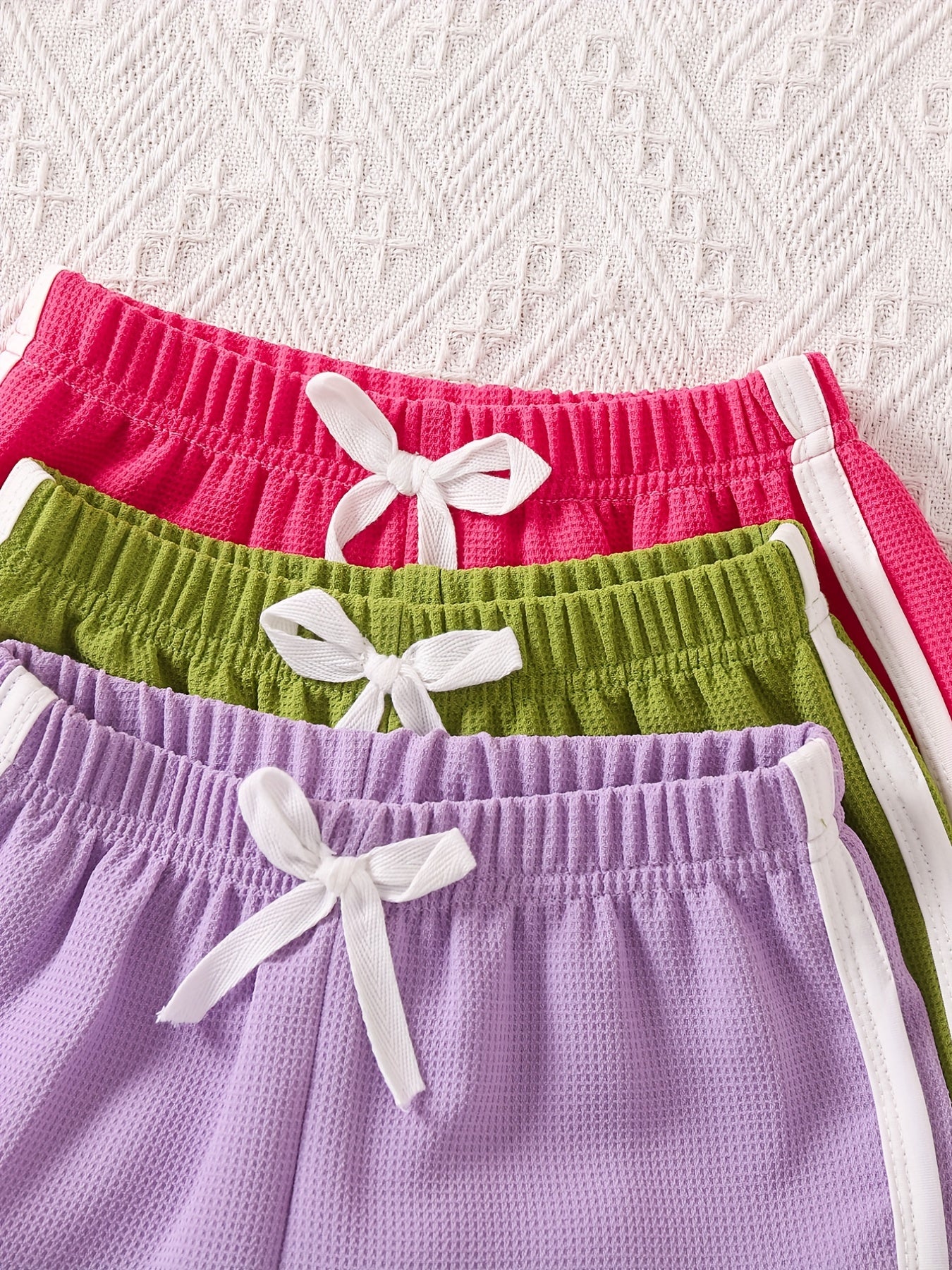 3pcs Toddler Girls Bow Front Elastic Waist Casual Contrast Binding Track Shorts