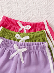 3pcs Toddler Girls Bow Front Elastic Waist Casual Contrast Binding Track Shorts