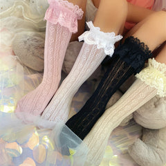 Girls Lace Trim Mesh Crew Socks for Kids Toddlers