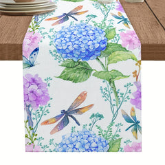 Long Spring & Purple Floral Hydrangea Watercolor Table Runner